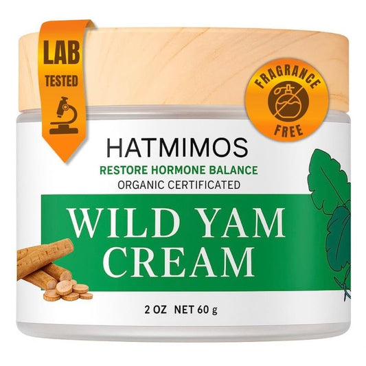 HATMIMOS Wild Yam Creme – 56g Bio Wild Yam Wurzel Creme für Hormonbalance, Unterstützung bei Perimenopause & Wechseljahre, Progesteron, Wild Yam Creme für Frauen & Männer, unparfümiert für alle Hauttypen