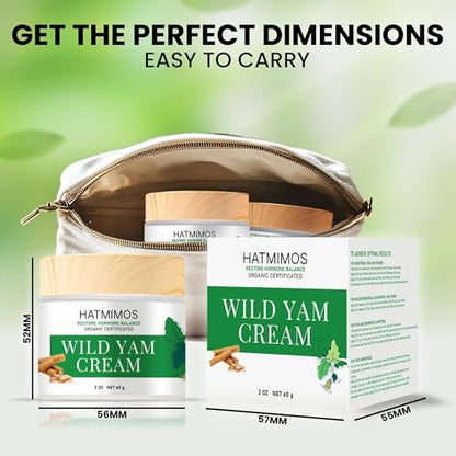 HATMIMOS Wild Yam Creme – 56g Bio Wild Yam Wurzel Creme für Hormonbalance, Unterstützung bei Perimenopause & Wechseljahre, Progesteron, Wild Yam Creme für Frauen & Männer, unparfümiert für alle Hauttypen