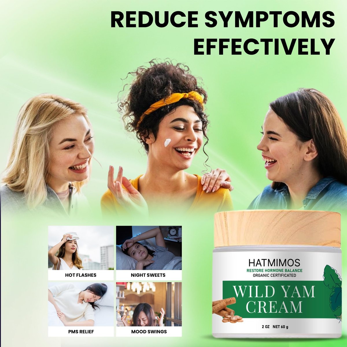HATMIMOS Wild Yam Creme – 56g Bio Wild Yam Wurzel Creme für Hormonbalance, Unterstützung bei Perimenopause & Wechseljahre, Progesteron, Wild Yam Creme für Frauen & Männer, unparfümiert für alle Hauttypen