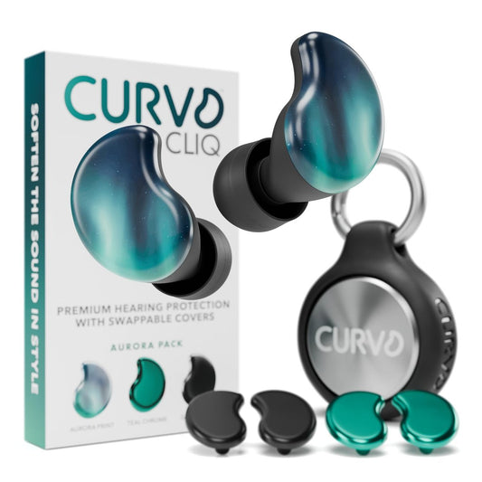 CURVD Cliq Noise Cancelling Ear Plugs – Wiederverwendbare Konzert-Ohrstöpsel mit austauschbaren Hüllen, 5 Größen und Reiseetui – Stilvoll, bequem und individuell anpassbar
