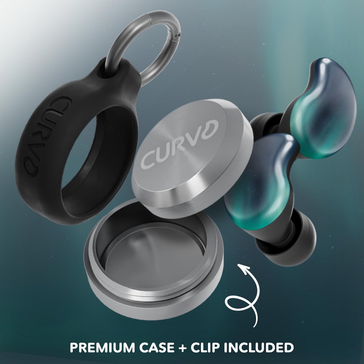 CURVD Cliq Noise Cancelling Ear Plugs – Wiederverwendbare Konzert-Ohrstöpsel mit austauschbaren Hüllen, 5 Größen und Reiseetui – Stilvoll, bequem und individuell anpassbar