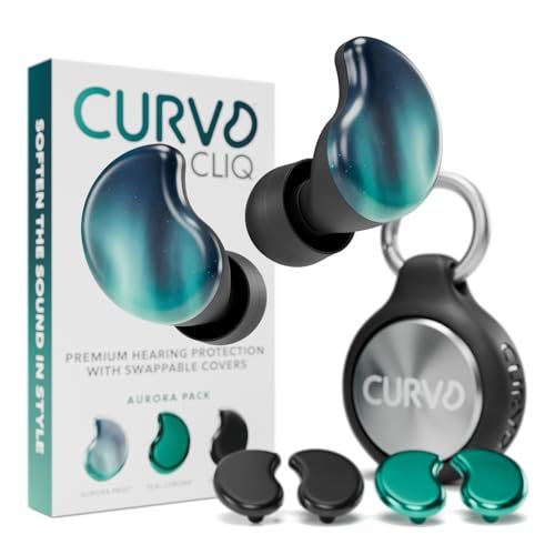 CURVD Cliq Noise Cancelling Ear Plugs – Wiederverwendbare Konzert-Ohrstöpsel mit austauschbaren Hüllen, 5 Größen und Reiseetui – Stilvoll, bequem und individuell anpassbar
