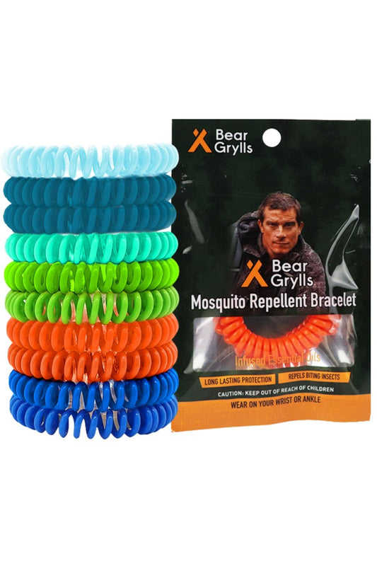 Bear Grylls Mücken-Abwehrarmbänder für Erwachsene & Kinder – Natürliche DEET-freie Bänder, einzeln verpackt, 10er-Pack