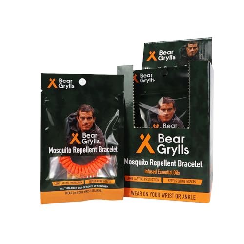 Bear Grylls Mücken-Abwehrarmbänder für Erwachsene & Kinder – Natürliche DEET-freie Bänder, einzeln verpackt, 10er-Pack