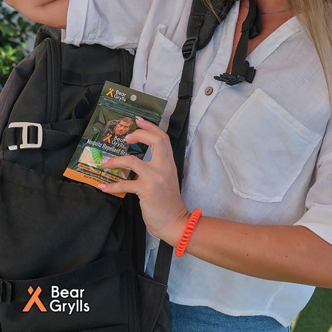 Bear Grylls Mücken-Abwehrarmbänder für Erwachsene & Kinder – Natürliche DEET-freie Bänder, einzeln verpackt, 10er-Pack