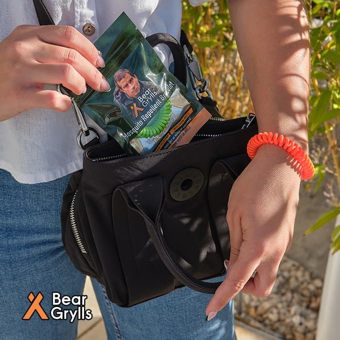 Bear Grylls Mücken-Abwehrarmbänder für Erwachsene & Kinder – Natürliche DEET-freie Bänder, einzeln verpackt, 10er-Pack