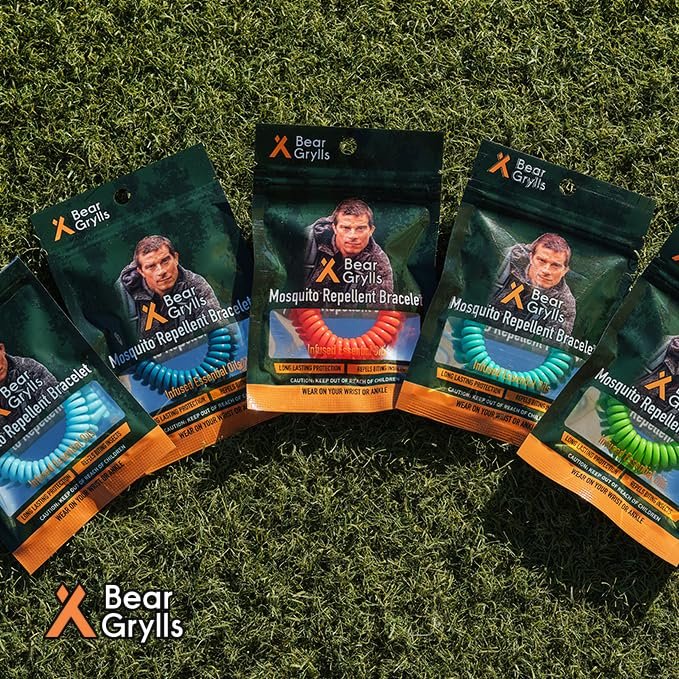 Bear Grylls Mücken-Abwehrarmbänder für Erwachsene & Kinder – Natürliche DEET-freie Bänder, einzeln verpackt, 10er-Pack