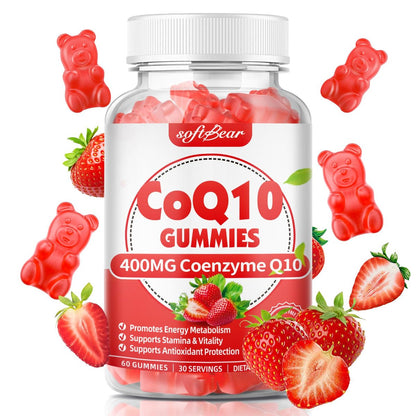 softbear CoQ10 Gummies 400mg – Coenzym Q10 mit Omega-3, Magnesium, Vitamin B3 & Zink für Energie und Antioxidantien, Erdbeergeschmack, 60 Stück
