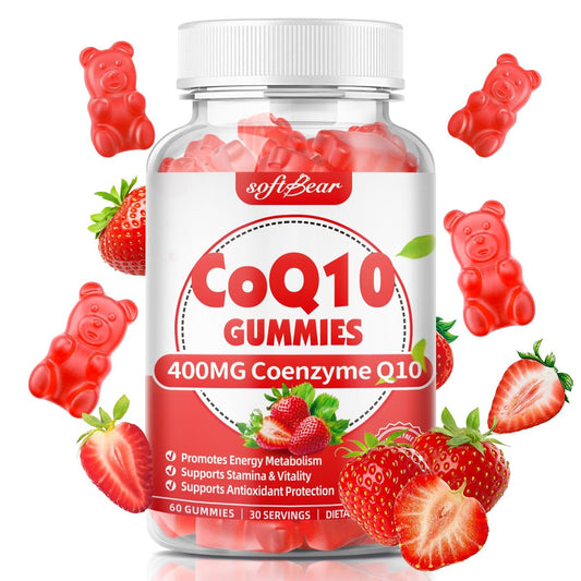 softbear CoQ10 Gummies 400mg – Coenzym Q10 mit Omega-3, Magnesium, Vitamin B3 & Zink für Energie und Antioxidantien, Erdbeergeschmack, 60 Stück