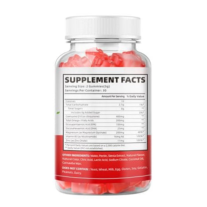 softbear CoQ10 Gummies 400mg – Coenzym Q10 mit Omega-3, Magnesium, Vitamin B3 & Zink für Energie und Antioxidantien, Erdbeergeschmack, 60 Stück