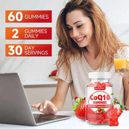 softbear CoQ10 Gummies 400mg – Coenzym Q10 mit Omega-3, Magnesium, Vitamin B3 & Zink für Energie und Antioxidantien, Erdbeergeschmack, 60 Stück