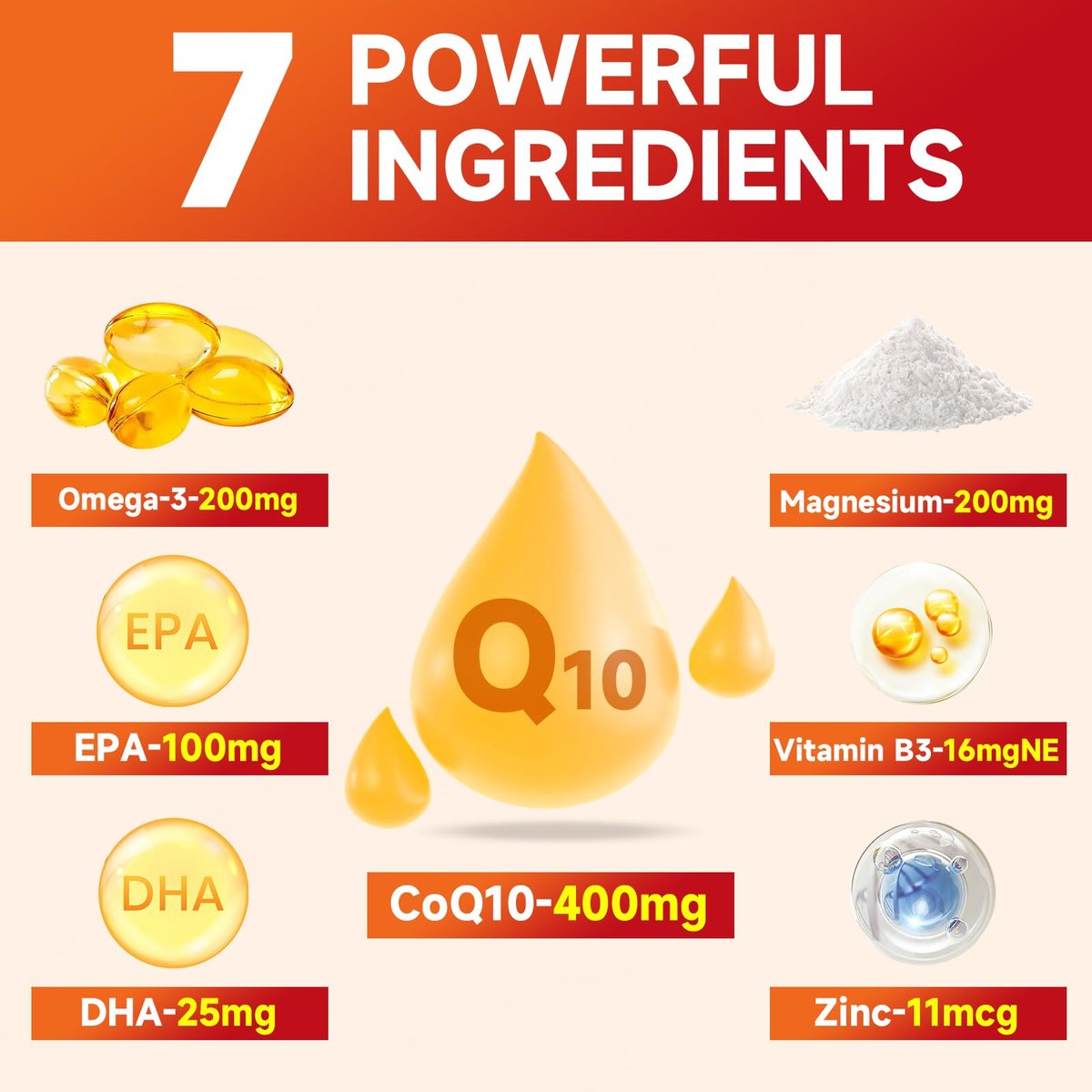 softbear CoQ10 Gummies 400mg – Coenzym Q10 mit Omega-3, Magnesium, Vitamin B3 & Zink für Energie und Antioxidantien, Erdbeergeschmack, 60 Stück