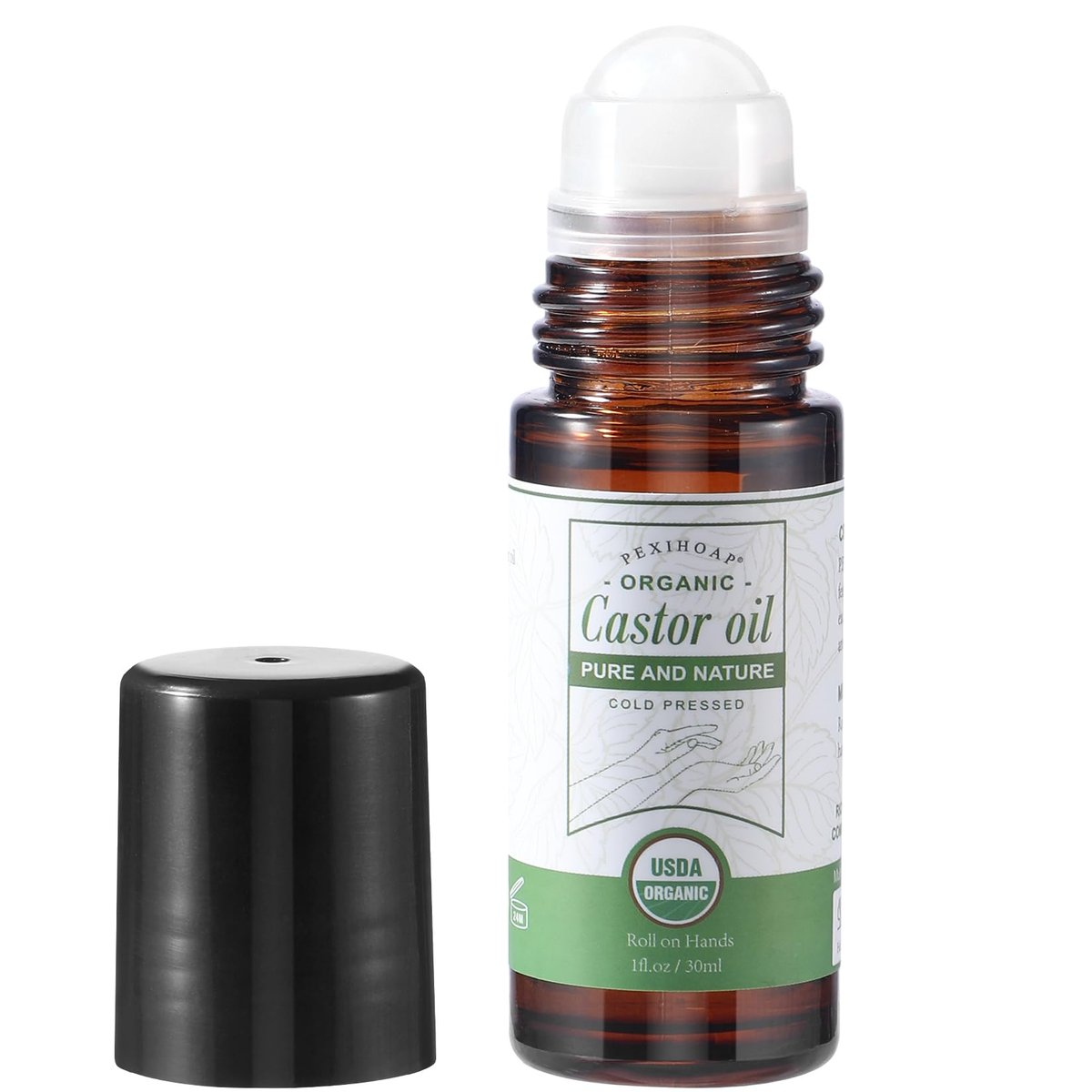 Pexihoap Rizinusöl Roll-On für Bauch, Taille und Körper – Zertifiziertes Bio, kaltgepresstes, reines Rizinusöl im Roller-Stick mit Glasflasche (30 ml)