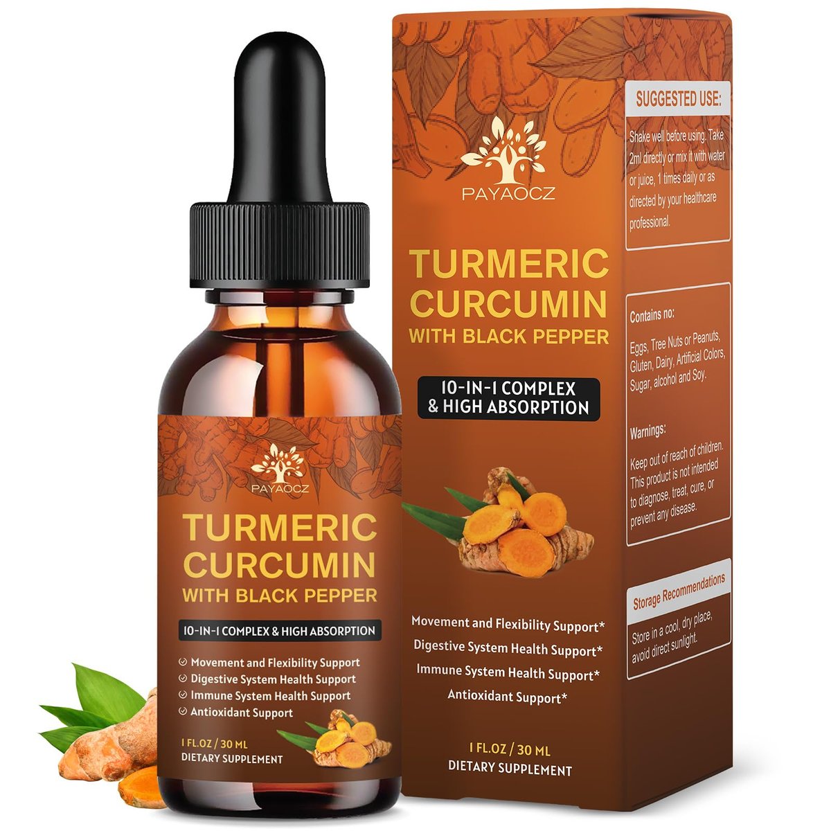(2er Pack) Bio-Turmerikum Curcumin mit Schwarzem Pfeffer und Ingwer – Flüssige Turmeric-Extrakt-Tropfen (mit Zimt, Rosmarin) – Unterstützt Beweglichkeit und Flexibilität sowie Verdauungsgesundheit – 2x 30 ml
