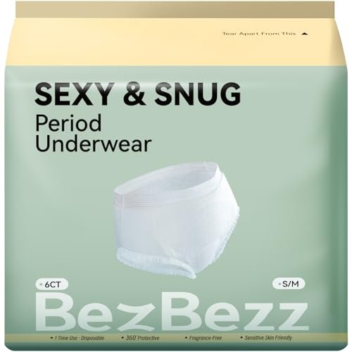 BezBezz Einweg Menstruationsunterwäsche für Damen S/M, 360° auslaufsichere Periodenslips für starke Tage, Nacht, Wochenbett und Inkontinenz, geruchskontrollierend, atmungsaktiv, bequem & sicher, 6 Stück