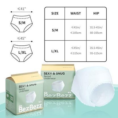 BezBezz Einweg-Periode-Unterwäsche für Frauen S/M – Nachthöschen bei Inkontinenz & starker Menstruation, auslaufsicher, 360°-Schutz für ultimativen Komfort, 12 Stück