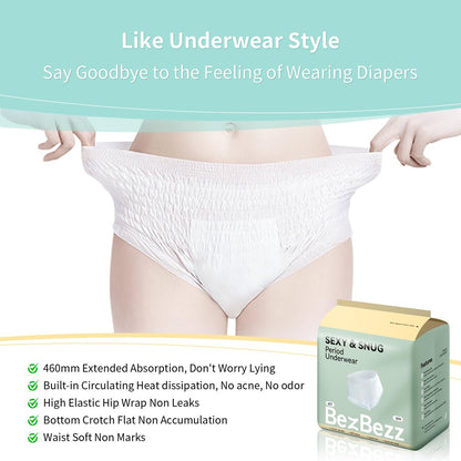 BezBezz Einweg Menstruationsunterwäsche für Damen S/M, 360° auslaufsichere Periodenslips für starke Tage, Nacht, Wochenbett und Inkontinenz, geruchskontrollierend, atmungsaktiv, bequem & sicher, 6 Stück