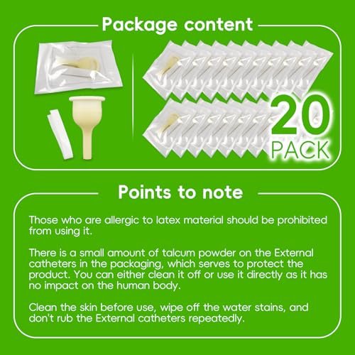 20 Stück externe Kondomkatheter für Männer, Katheter-Kit, Katheterzubehör, verbessertes Latex-Kondom-Material, hautfreundlich, auslaufsicher, für inkontinente ältere Menschen (20 Stück/1,38 Zoll/35 mm)