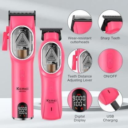 KEMEI Professioneller Haarschneider für Herren, Elektrischer Haarschneider-Set mit Trimmer, Kabelloser Haarschneider, Wiederaufladbar mit LED-Anzeige, Geschenk für Männer