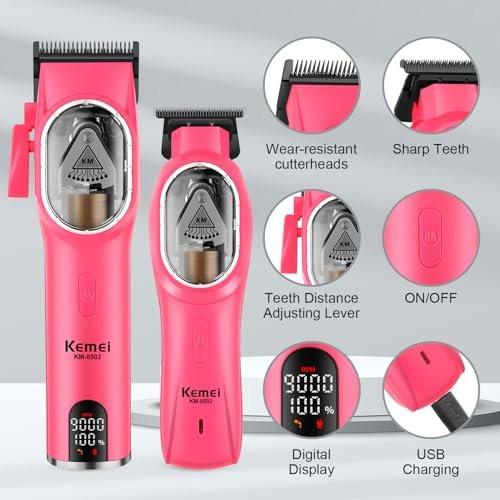 KEMEI Professioneller Haarschneider für Herren, Elektrischer Haarschneider-Set mit Trimmer, Kabelloser Haarschneider, Wiederaufladbar mit LED-Anzeige, Geschenk für Männer