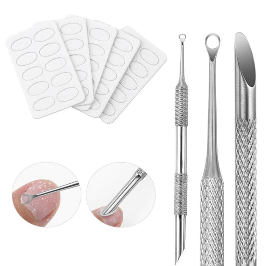 KACHIMOO Nagelhautschieber mit 2 Enden, Vorbehandlung Nagelhautschieber Nagelhautentferner mit Schleifpapierblättern, Nagelkunst-Tool zur Entfernung abgestorbener Haut (1 Nagelhautschieber + 5 Schleifpapierblätter)