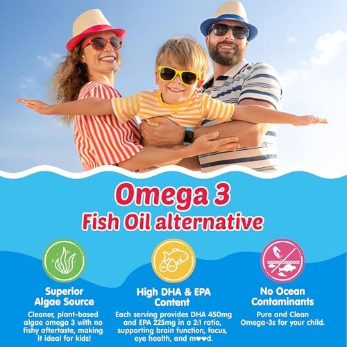 NEVISS Omega-3 Gummis für Kinder + Calcium 400mg + Vitamin D3 K2 + C – Omega-3 DHA & EPA Nahrungsergänzung ohne Fischgeschmack, ohne Zucker – für starke Knochen, Gehirn, Immunsystem, Augen – 60 Stück