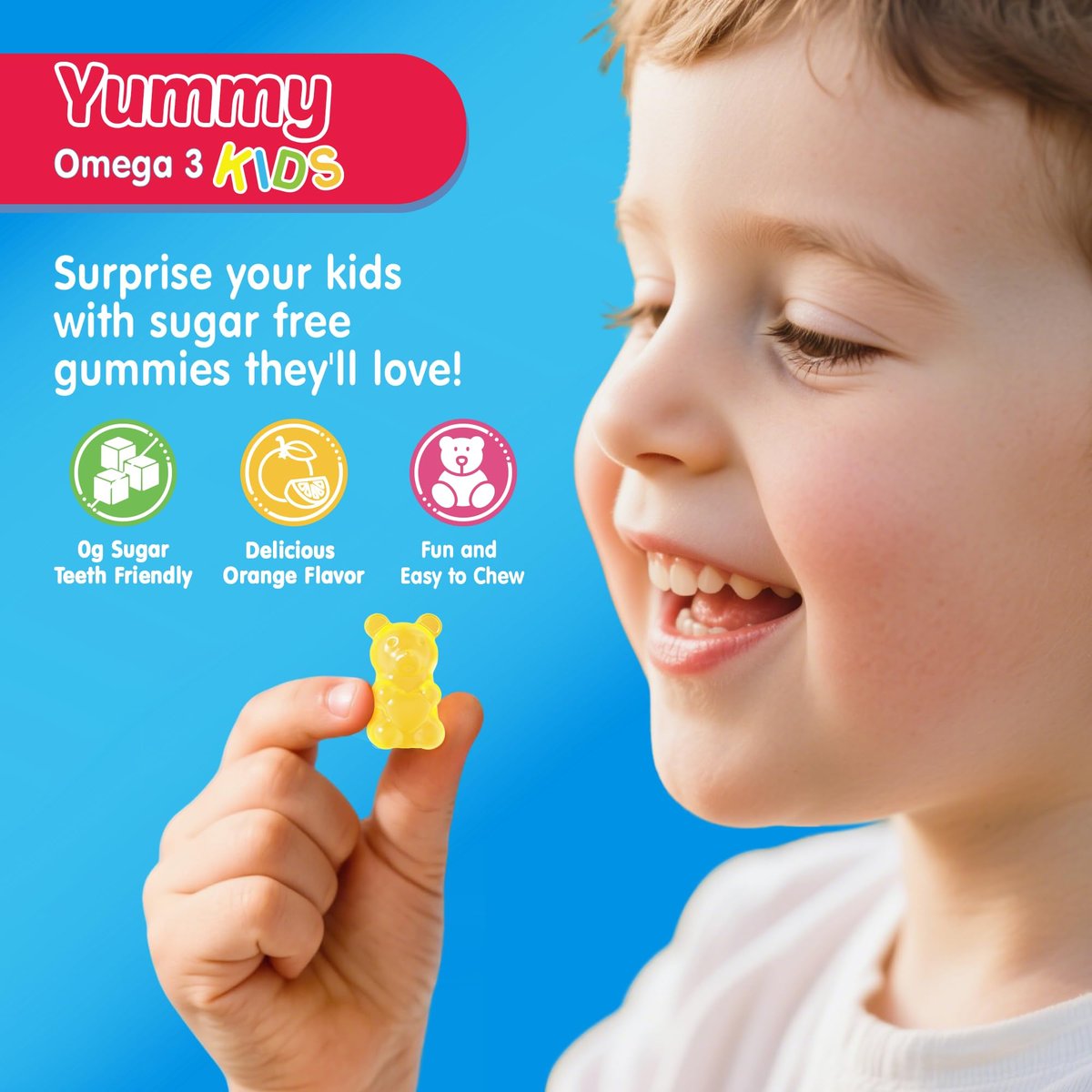 NEVISS Omega-3 Gummis für Kinder + Calcium 400mg + Vitamin D3 K2 + C – Omega-3 DHA & EPA Nahrungsergänzung ohne Fischgeschmack, ohne Zucker – für starke Knochen, Gehirn, Immunsystem, Augen – 60 Stück
