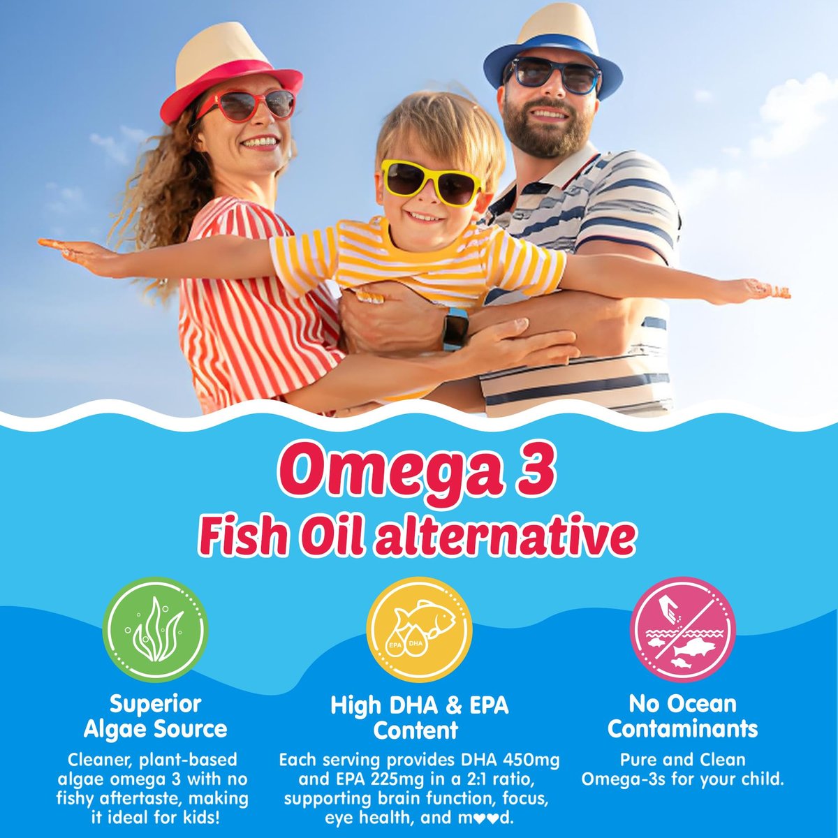 NEVISS Omega-3 Gummis für Kinder + Calcium 400mg + Vitamin D3 K2 + C – Omega-3 DHA & EPA Nahrungsergänzung ohne Fischgeschmack, ohne Zucker – für starke Knochen, Gehirn, Immunsystem, Augen – 60 Stück
