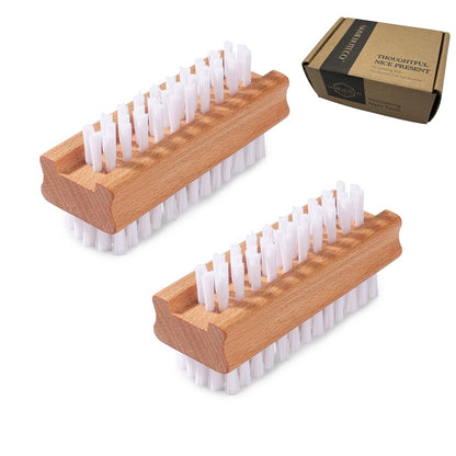 SAMEBUTECO 2er-Pack Rutschfeste Holz-Hand- und Nagelbürste, Doppelseitige Nagel-Schrubbürste zur Tiefenreinigung von Nägeln, Händen und Füßen, Schwere Mechaniker-Handbürste mit harten Borsten und geformtem Buchenholzgriff