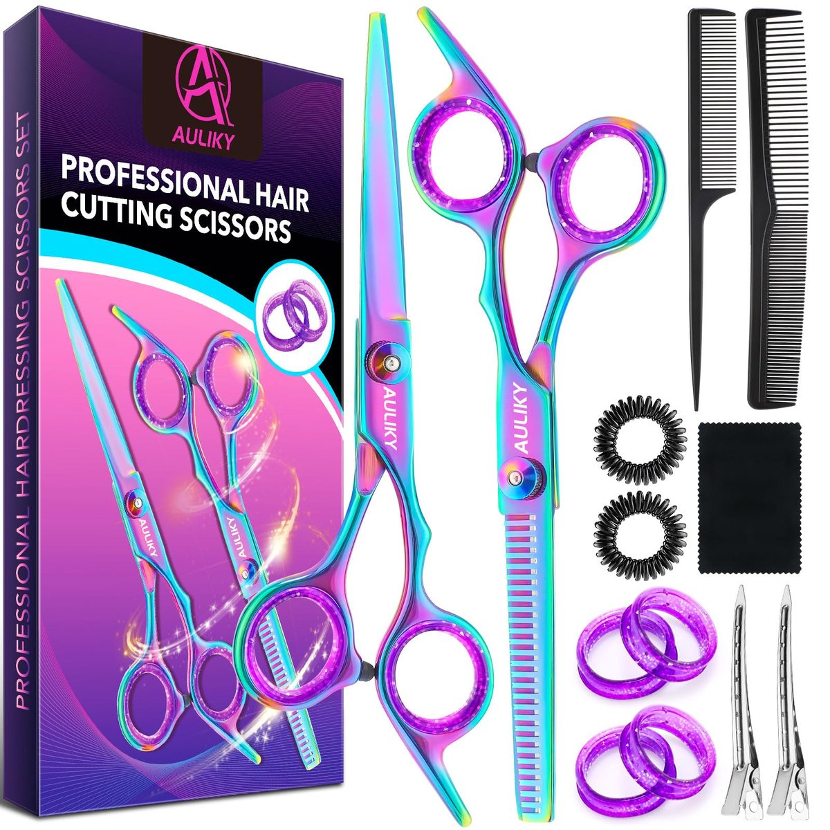 Haarschneideschere Set, 6,7" Friseurschere, Professionelles Haarschneidekit, Edelstahl Haarschere und Effilierschere für Friseure, Salon, Frauen, Männer, Zuhause
