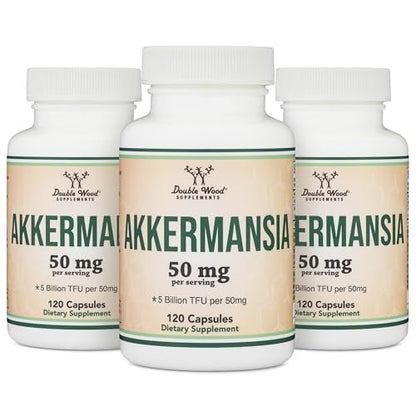 Akkermansia Probiotikum und Postbiotikum (Steigert GLP-1 Produktion) 120 Kapseln, 50 mg pro Portion (Drittanbieter getestet auf 5 Milliarden TFU pro Portion, 50 Milliarden CFU pro Gramm) von Double Wood