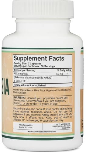 Akkermansia Probiotikum und Postbiotikum (Steigert GLP-1 Produktion) 120 Kapseln, 50 mg pro Portion (Drittanbieter getestet auf 5 Milliarden TFU pro Portion, 50 Milliarden CFU pro Gramm) von Double Wood