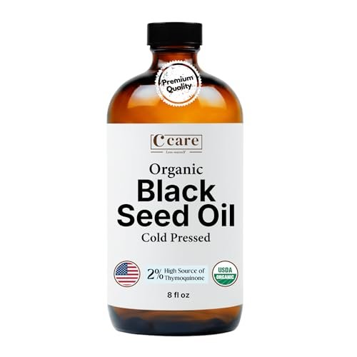 Bio Schwarzkümmelöl kaltgepresst unraffiniert in Glasflasche | USDA Bio Schwarzkümmelsamenöl | Hoher Thymochinon-Gehalt Omega 3 6 9 | Für Immununterstützung, Gelenke, Verdauung, Haare & Haut | 240 ml
