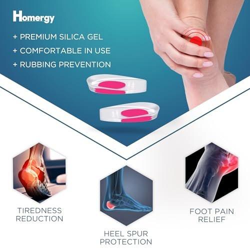 Homergy Fersenkissen für Achillessehnenentzündung & Plantarfasziitis – 2er-Pack Gel-Einlagen für Fersenschmerzen, Fußgewölbeunterstützung, für Damen & Herren