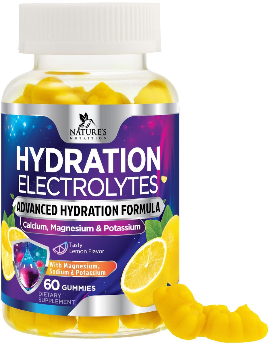 Hydration Electrolyte Gummies – Täglicher Flüssigkeitsersatz mit Mineralien, Kalium und echtem Salz – Vegan, Nicht-GVO – Leckerer Zitronengeschmack – 60 Gummis