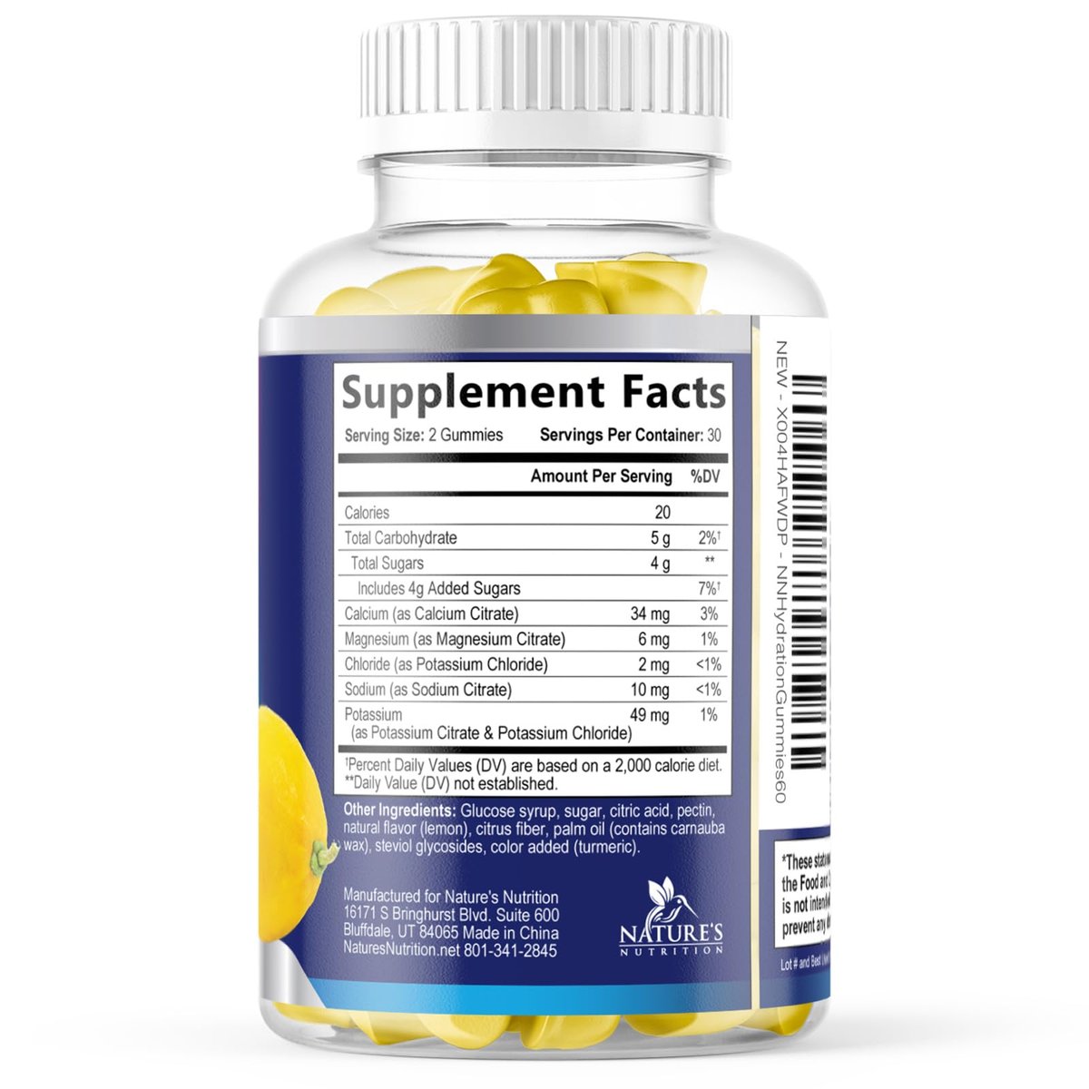Hydration Electrolyte Gummies – Täglicher Flüssigkeitsersatz mit Mineralien, Kalium und echtem Salz – Vegan, Nicht-GVO – Leckerer Zitronengeschmack – 60 Gummis