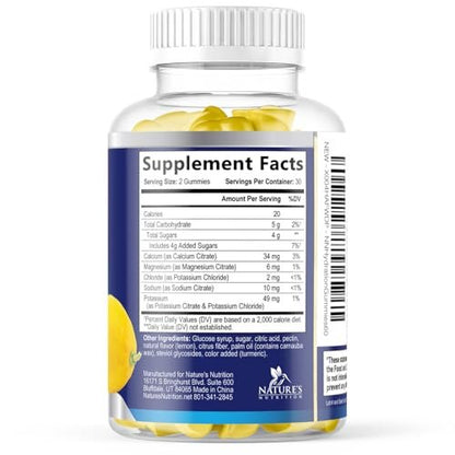 Hydration Electrolyte Gummies – Täglicher Flüssigkeitsersatz mit Mineralien, Kalium und echtem Salz – Vegan, Nicht-GVO – Leckerer Zitronengeschmack – 60 Gummis