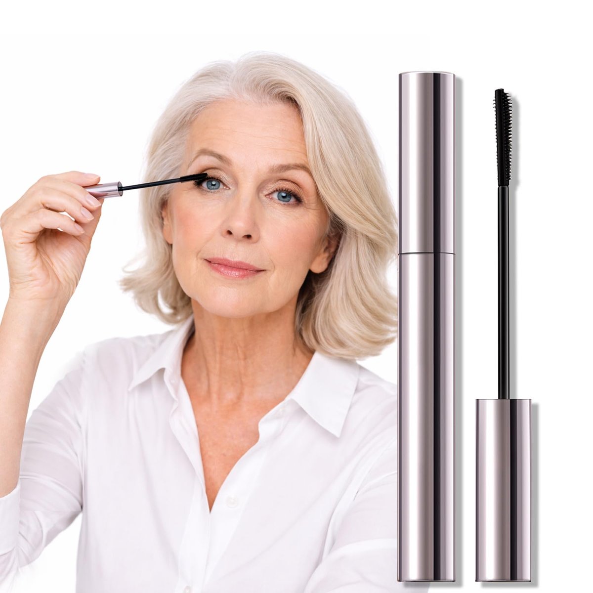 Erinde Tubing Mascara für ältere Frauen ab 60 – Längen- und Volumeneffekt für dünne Wimpern, wischfest, krümelfrei, schwarz, Slim Micro-Brush für Schlupflider, warmwasserlöslich