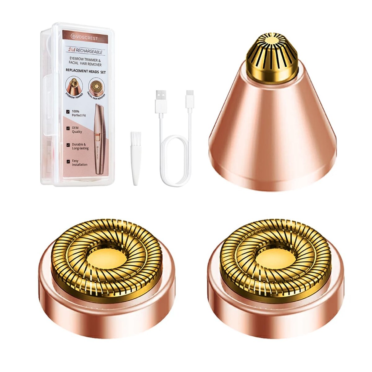 Ersatzköpfe für Augenbrauen- und Gesichtstrimmer – Original Titan-Aufsätze für Modell VG-102, VG-1023, VG-1024 (Gold)