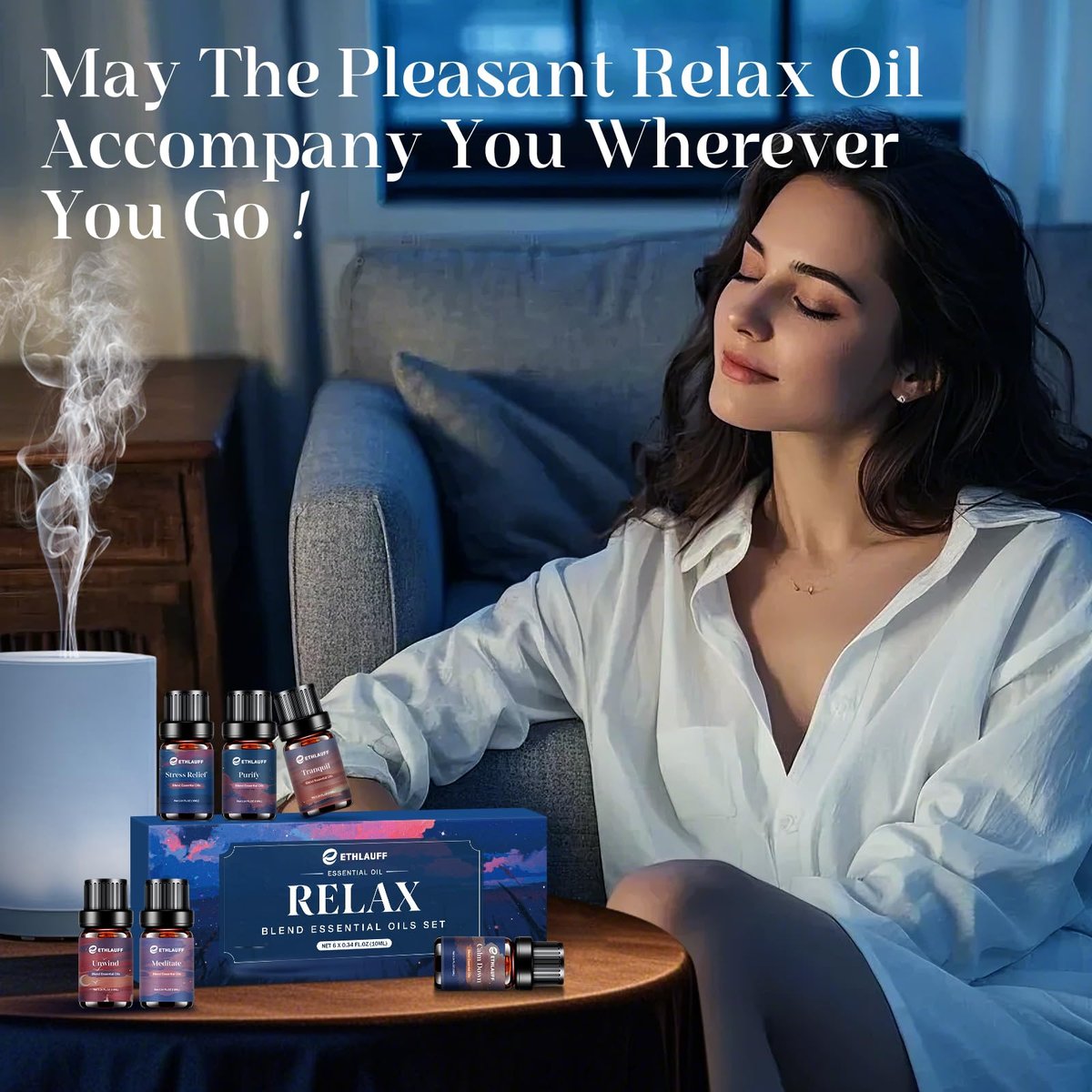 Relax Ätherische Öle Set, Diffusoröl für Zuhause, Luftbefeuchter, Kerzenherstellung, Aromatherapie - Stressabbau, Beruhigung, Entspannung, Meditation, Reinigung, 6x10ml
