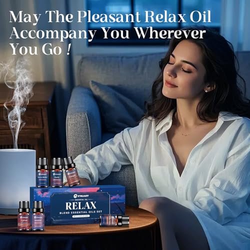 Relax Ätherische Öle Set, Diffusoröl für Zuhause, Luftbefeuchter, Kerzenherstellung, Aromatherapie - Stressabbau, Beruhigung, Entspannung, Meditation, Reinigung, 6x10ml