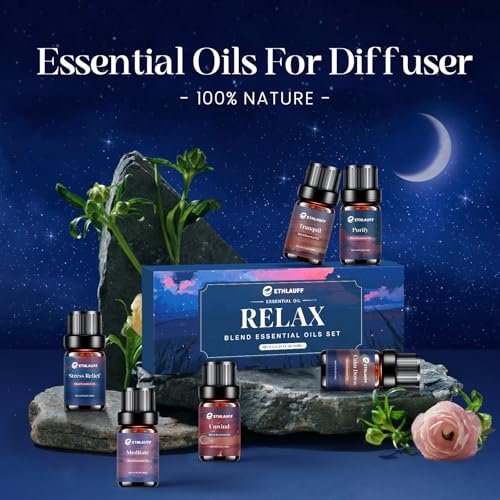 Relax Ätherische Öle Set, Diffusoröl für Zuhause, Luftbefeuchter, Kerzenherstellung, Aromatherapie - Stressabbau, Beruhigung, Entspannung, Meditation, Reinigung, 6x10ml