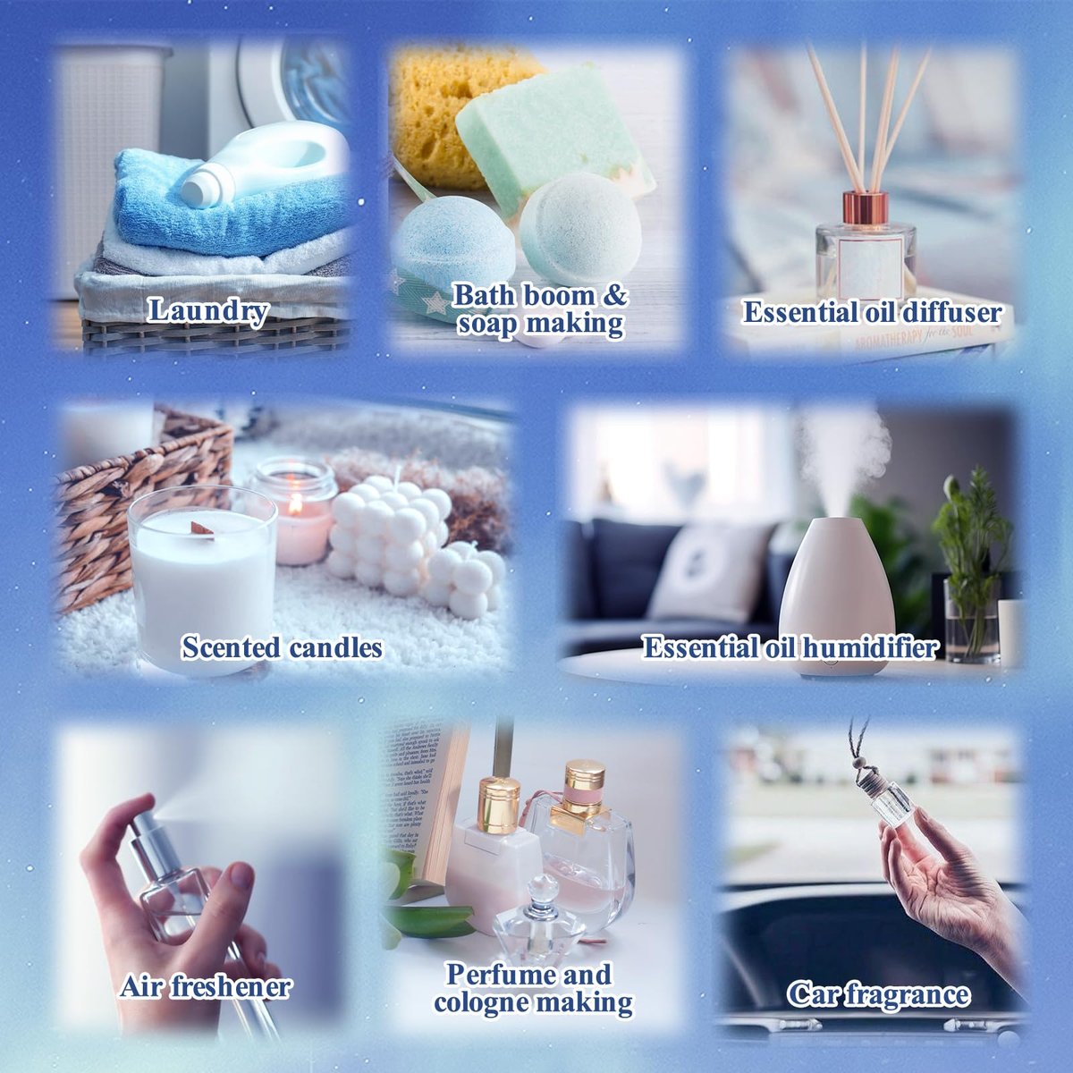 Relax Ätherische Öle Set, Diffusoröl für Zuhause, Luftbefeuchter, Kerzenherstellung, Aromatherapie - Stressabbau, Beruhigung, Entspannung, Meditation, Reinigung, 6x10ml