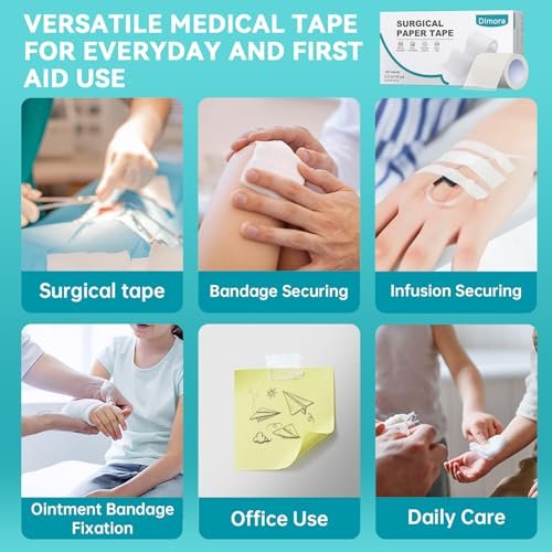 Dimora Paper Medical Tape 8 Rollen - Hypoallergenes weißes chirurgisches Klebeband für empfindliche Haut, atmungsaktives Erste-Hilfe-Wundband mit schmerzfreiem Entfernen, sichert Verbände und medizinische Geräte - 2" x 10 Yards