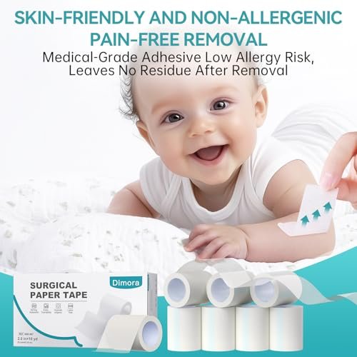 Dimora Paper Medical Tape 8 Rollen - Hypoallergenes weißes chirurgisches Klebeband für empfindliche Haut, atmungsaktives Erste-Hilfe-Wundband mit schmerzfreiem Entfernen, sichert Verbände und medizinische Geräte - 2" x 10 Yards