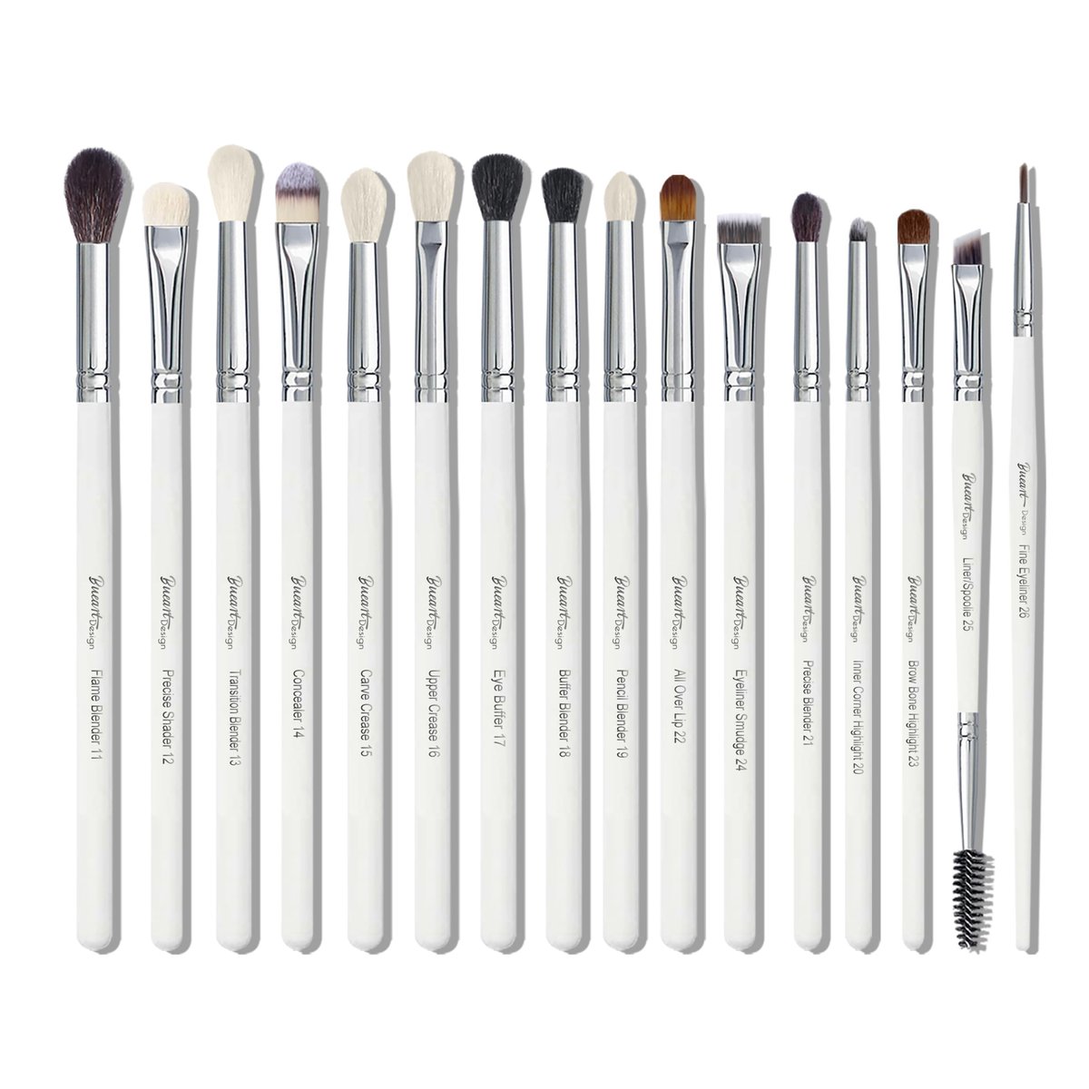 Bueart Design 16-teiliges professionelles Make-up-Pinselset für Lidschatten, Augenbrauen, Eyeliner – mit natürlichen Ziegen- und Ponyhaaren
