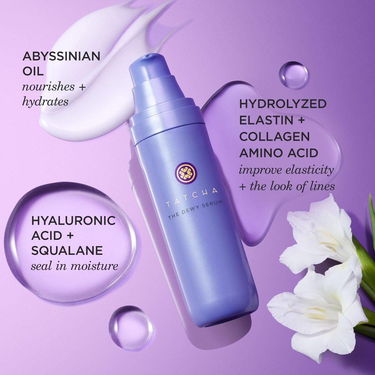 TATCHA The Dewy Serum – Feuchtigkeitsserum für trockene Haut mit Hyaluronsäure, Milchsäure und Squalan