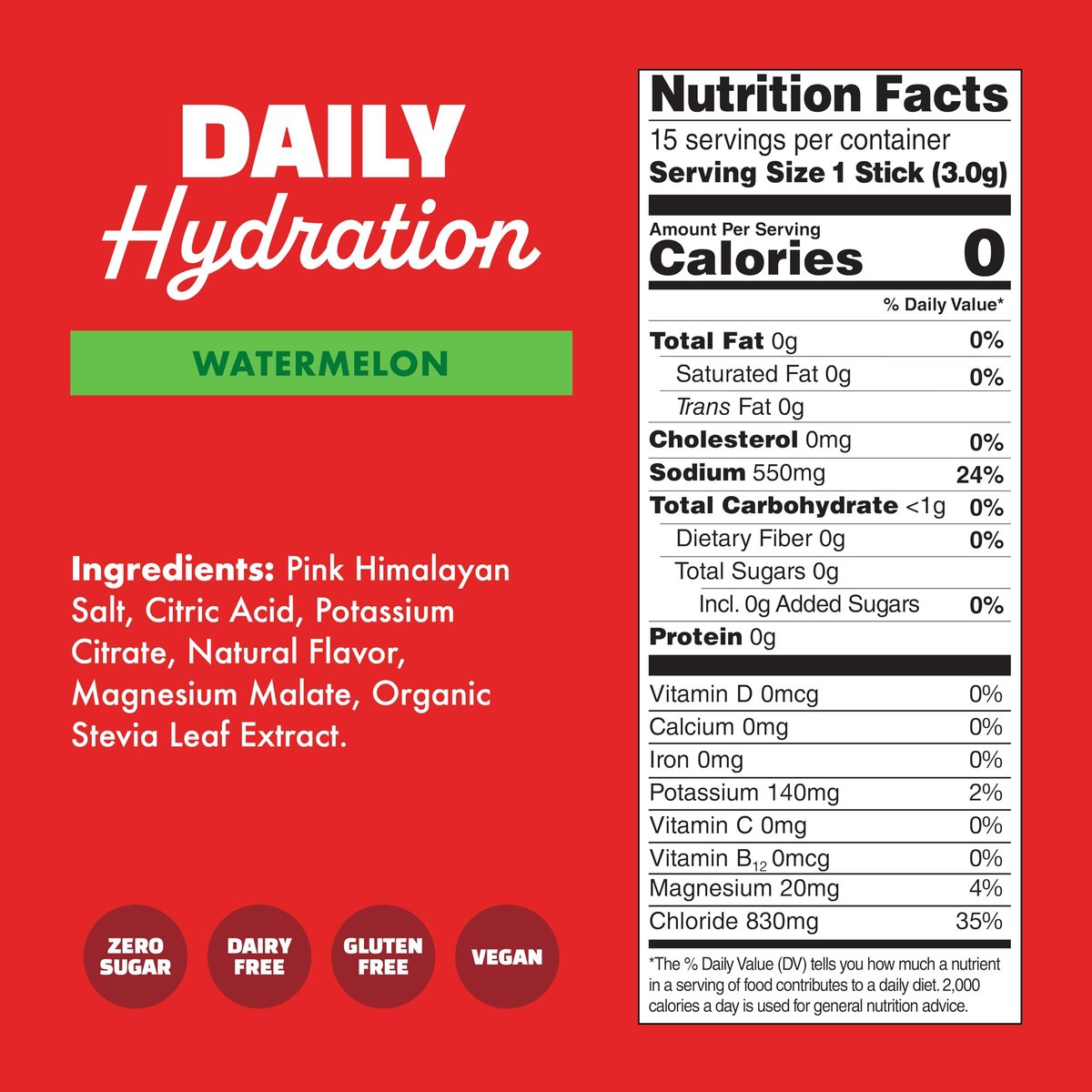 Waterboy Daily Hydration | 1.570 mg Elektrolyt-Pulver-Päckchen | Ohne Zucker, Natürlich, Glutenfrei, Null Kalorien | 15 Trinkmischungen (Wassermelone)