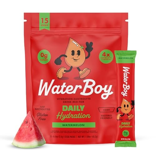 Waterboy Daily Hydration | 1.570 mg Elektrolyt-Pulver-Päckchen | Ohne Zucker, Natürlich, Glutenfrei, Null Kalorien | 15 Trinkmischungen (Wassermelone)