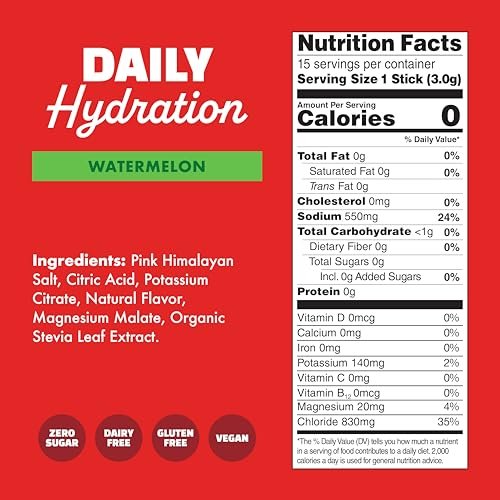 Waterboy Daily Hydration | 1.570 mg Elektrolyt-Pulver-Päckchen | Ohne Zucker, Natürlich, Glutenfrei, Null Kalorien | 15 Trinkmischungen (Wassermelone)